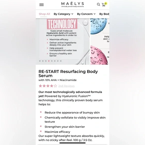 NIB MAELYS “RESTART” Resurfacing Body Serum”